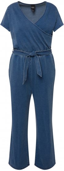 Ulla Popken Wrap Look Short Sleeve Denim Jumpsuit Blue - Džíny & Kalhoty ve Velkých Velikostech – Plus Size - 