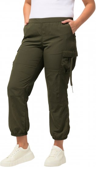 Ulla Popken Elastic Waist Cargo Pants Olives Grey - Džíny & Kalhoty ve Velkých Velikostech – Plus Size - 