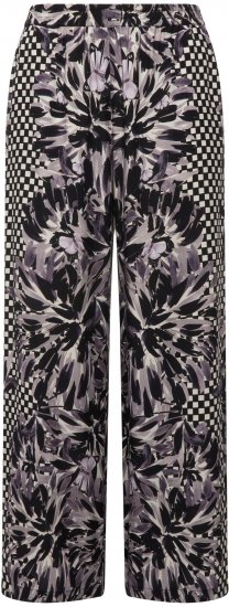 Ulla Popken Checkered Floral Elastic Waist Palazzo Paints Black - Džíny & Kalhoty ve Velkých Velikostech – Plus Size - 