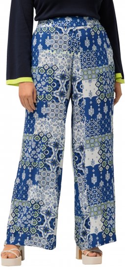 Ulla Popken Paisley Straight Leg Pull On Pants Blue - Džíny & Kalhoty ve Velkých Velikostech – Plus Size - 
