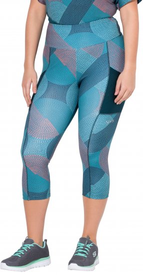 Ulla Popken Quick Dry Cropped Geometric Print Leggings Blue - Bundy - 