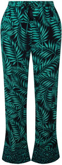 Ulla Popken Palm Leaf Print Elastic Waist Pants Navy - Džíny & Kalhoty ve Velkých Velikostech – Plus Size - 