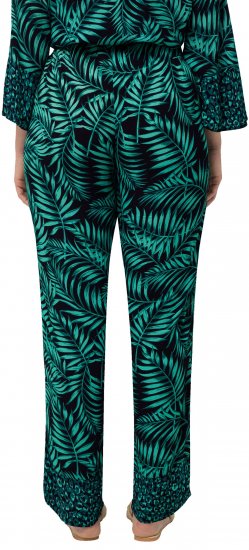 Ulla Popken Palm Leaf Print Elastic Waist Pants Navy - Džíny & Kalhoty ve Velkých Velikostech – Plus Size - 