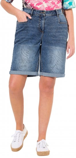 Ulla Popken Palm Print Denim Bermuda Shorts Blue Denim - Džíny & Kalhoty ve Velkých Velikostech – Plus Size - 