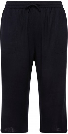 Ulla Popken Cropped Linen Blend Elastic Waist Pants Navy - Džíny & Kalhoty ve Velkých Velikostech – Plus Size - 