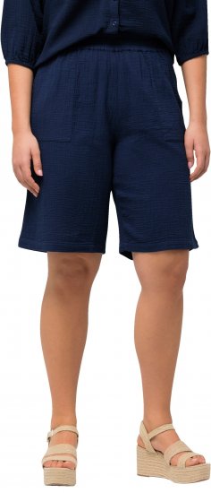Ulla Popken Muslin Elastic Waist Wide Leg Shorts Blue - Džíny & Kalhoty ve Velkých Velikostech – Plus Size - 