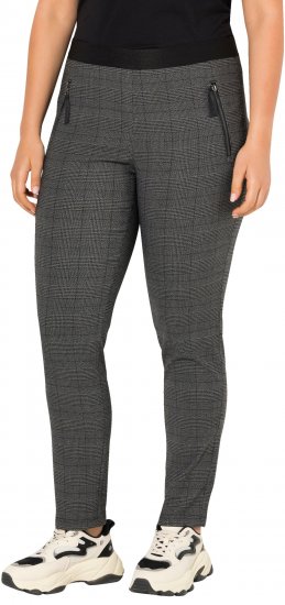 Ulla Popken Plaid Elastic Waist Tapered Leg Pants Black - Džíny & Kalhoty ve Velkých Velikostech – Plus Size - 