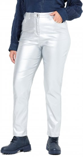 Ulla Popken Metallic Stretch Fit Mom Jeans Silver - Džíny & Kalhoty ve Velkých Velikostech – Plus Size - 