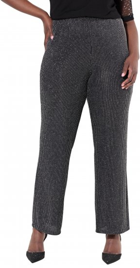 Ulla Popken Sparkling Pinstripe Elastic Waist Pants Black - Džíny & Kalhoty ve Velkých Velikostech – Plus Size - 