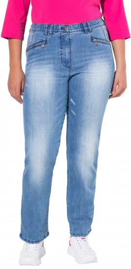 Ulla Popken Tapered Leg Lightly Distressed Jeans Blue Denim - Džíny & Kalhoty ve Velkých Velikostech – Plus Size - 