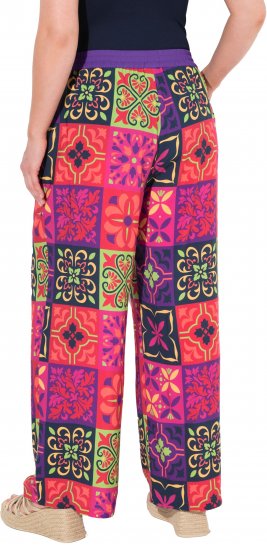 Ulla Popken Tile Print Wide Leg Palazzo Pants Purple - Džíny & Kalhoty ve Velkých Velikostech – Plus Size - 