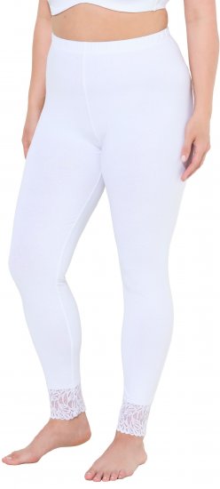 Ulla Popken Lace Trim Leggings White - Džíny & Kalhoty ve Velkých Velikostech – Plus Size - 