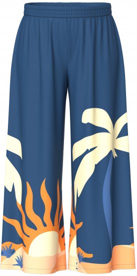 Ulla Popken Abstract Landscape Elastic Waist Palazzo Pants Blue - Džíny & Kalhoty ve Velkých Velikostech – Plus Size - 