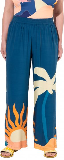 Ulla Popken Abstract Landscape Elastic Waist Palazzo Pants Blue - Džíny & Kalhoty ve Velkých Velikostech – Plus Size - 