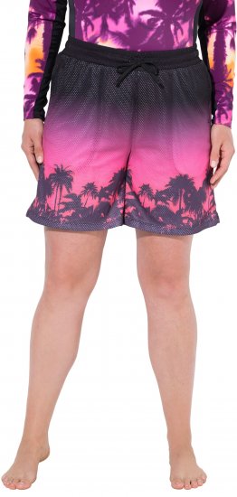 Ulla Popken Active Wide Leg Elastic Waist Palm Tree Pattern Mesh Shorts Black - Džíny & Kalhoty ve Velkých Velikostech – Plus Size - 