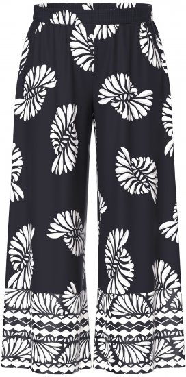 Ulla Popken Fossil Print Elastic Waist Palazzo Pants Black - Džíny & Kalhoty ve Velkých Velikostech – Plus Size - 
