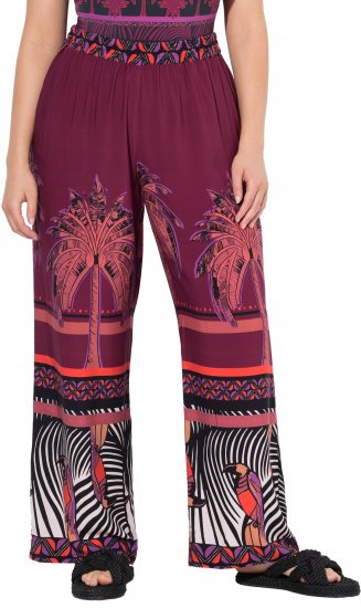 Ulla Popken Mixed Palm Print Elastic Waist Palazzo Pants Red - Džíny & Kalhoty ve Velkých Velikostech – Plus Size - 
