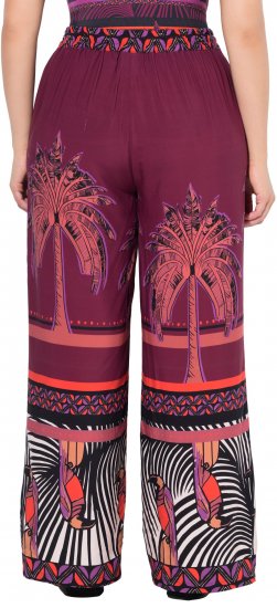 Ulla Popken Mixed Palm Print Elastic Waist Palazzo Pants Red - Džíny & Kalhoty ve Velkých Velikostech – Plus Size - 