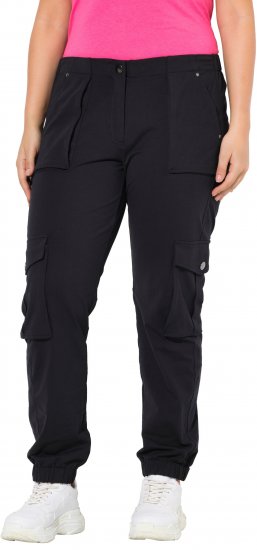 Ulla Popken Elastic Hem Stretch Fit Cargo Pants Black - Džíny & Kalhoty ve Velkých Velikostech – Plus Size - 