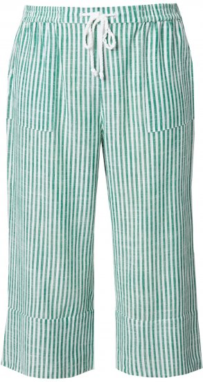 Ulla Popken Coastal Stripe Linen Blend Elastic Waist Culottes Green - Džíny & Kalhoty ve Velkých Velikostech – Plus Size - 