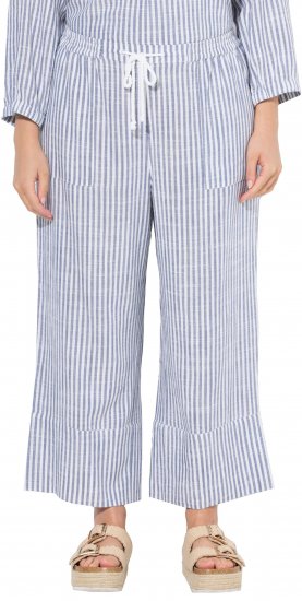Ulla Popken Coastal Stripe Linen Blend Elastic Waist Culottes Blue - Džíny & Kalhoty ve Velkých Velikostech – Plus Size - 