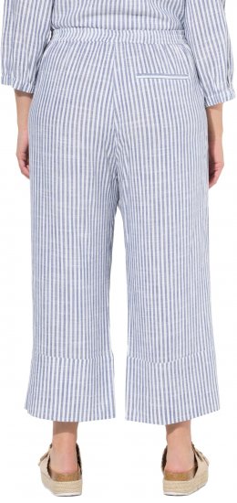 Ulla Popken Coastal Stripe Linen Blend Elastic Waist Culottes Blue - Džíny & Kalhoty ve Velkých Velikostech – Plus Size - 