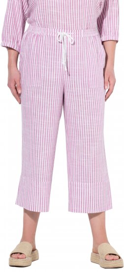 Ulla Popken Coastal Stripe Linen Blend Elastic Waist Culottes Purple - Džíny & Kalhoty ve Velkých Velikostech – Plus Size - 