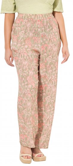 Ulla Popken Safari Print Elastic Waist Pants Green - Džíny & Kalhoty ve Velkých Velikostech – Plus Size - 