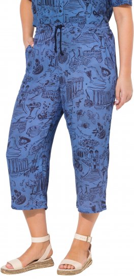 Ulla Popken Italy Print Elastic Waist Culottes Blue - Džíny & Kalhoty ve Velkých Velikostech – Plus Size - 