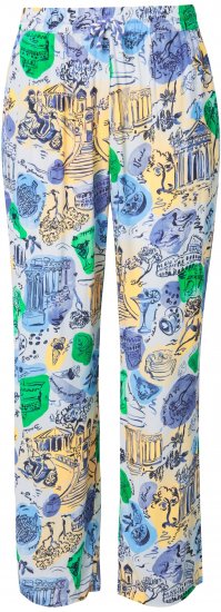Ulla Popken Italy Print Elastic Waist Pants White - Džíny & Kalhoty ve Velkých Velikostech – Plus Size - 