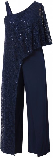 Ulla Popken Asymmetric Lace Panel Jumpsuit Navy - Džíny & Kalhoty ve Velkých Velikostech – Plus Size - 