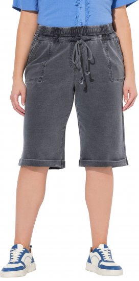 Ulla Popken Indigo Dyed Elastic Waist Jersey Shorts Black - Džíny & Kalhoty ve Velkých Velikostech – Plus Size - 