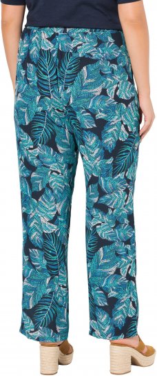 Ulla Popken Tropical Leaf Print Elastic Waist Pants Blue - Džíny & Kalhoty ve Velkých Velikostech – Plus Size - 
