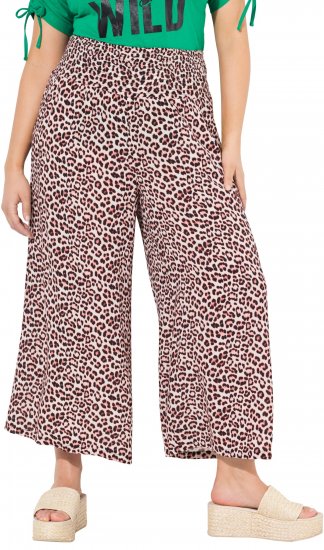 Ulla Popken Rose Wide Leg Elastic Waist Leopard Pattern Culottes Off-White - Džíny & Kalhoty ve Velkých Velikostech – Plus Size - 