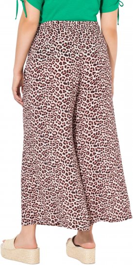 Ulla Popken Rose Wide Leg Elastic Waist Leopard Pattern Culottes White - Džíny & Kalhoty ve Velkých Velikostech – Plus Size - 