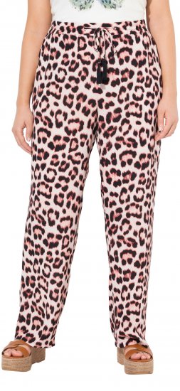 Ulla Popken Leopard Print Elastic Waist Pants White - Džíny & Kalhoty ve Velkých Velikostech – Plus Size - 