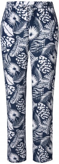 Ulla Popken Feather Print Elastic Waist Pants Blue - Džíny & Kalhoty ve Velkých Velikostech – Plus Size - 