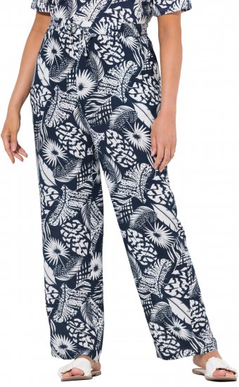 Ulla Popken Feather Print Elastic Waist Pants Blue - Džíny & Kalhoty ve Velkých Velikostech – Plus Size - 