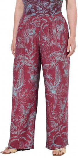 Ulla Popken Wide Leg Elastic Waist Jungle Print Palazzo Pants Brown - Džíny & Kalhoty ve Velkých Velikostech – Plus Size - 