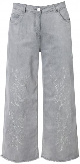 Ulla Popken Embroidered Wide Leg Fringed Hem Jeans Grey - Džíny & Kalhoty ve Velkých Velikostech – Plus Size - 