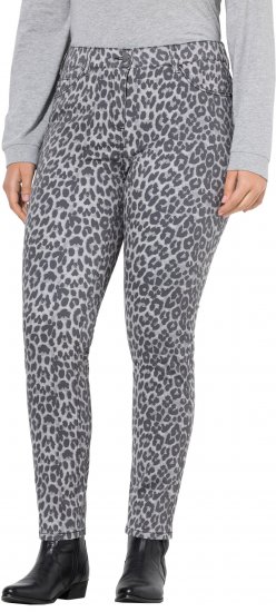 Ulla Popken Slim Leg Leopard Print Stretch Fit Jeans Bright Grey - Džíny & Kalhoty ve Velkých Velikostech – Plus Size - 