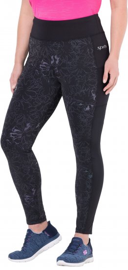 Ulla Popken Quick Drying Flower Print Leggings Black - Džíny & Kalhoty ve Velkých Velikostech – Plus Size - 