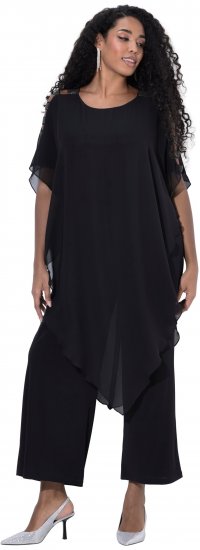 Ulla Popken Layered Chiffon Wrap Jumpsuit Grey - Džíny & Kalhoty ve Velkých Velikostech – Plus Size - 