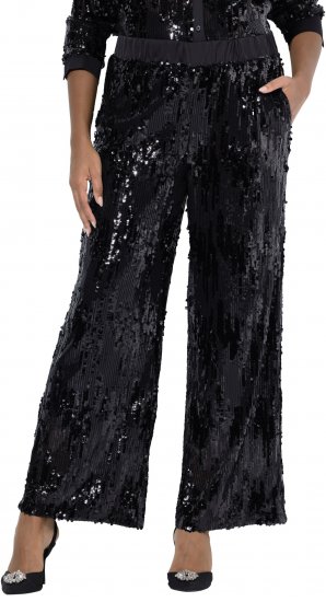Ulla Popken Sequined Elastic Waist Pants Black - Džíny & Kalhoty ve Velkých Velikostech – Plus Size - 