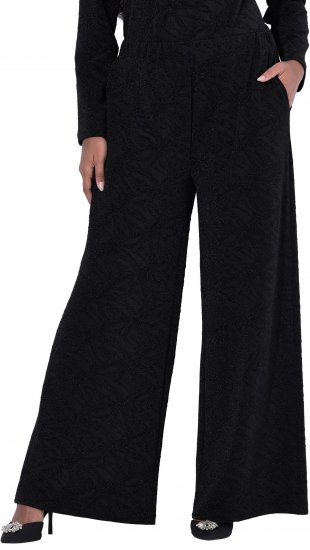 Ulla Popken Wide Leg Elastic Waist Glitter Pants Black - Džíny & Kalhoty ve Velkých Velikostech – Plus Size - 