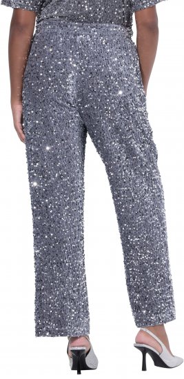 Ulla Popken Sequined Velvet Comfort Waist Pants Grey - Džíny & Kalhoty ve Velkých Velikostech – Plus Size - 