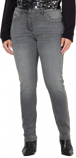 Ulla Popken Rivet Studded Stretch Fit Jeans Grey Denim - Džíny & Kalhoty ve Velkých Velikostech – Plus Size - 