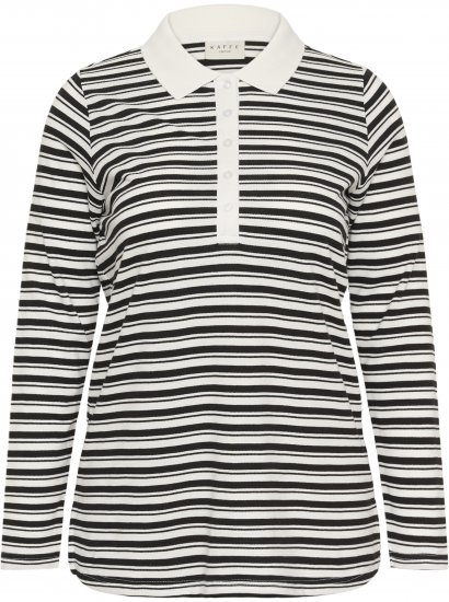 Kaffe Curve Miana Long Sleeve Polo Chalk with Black Stripe - Polokošile - 