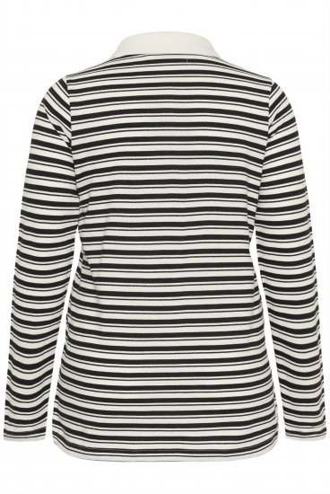 Kaffe Curve Miana Long Sleeve Polo Chalk with Black Stripe - Polokošile - 