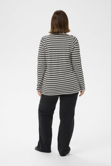 Kaffe Curve Miana Long Sleeve Polo Chalk with Black Stripe - Polokošile - 